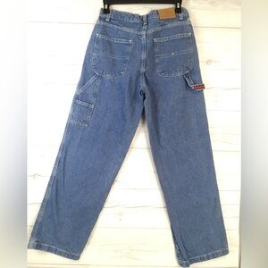 Vintage Tommy Hilfiger Women's 4 Carpenter Jeans Y2K 2002 Wide Leg Leather Patch